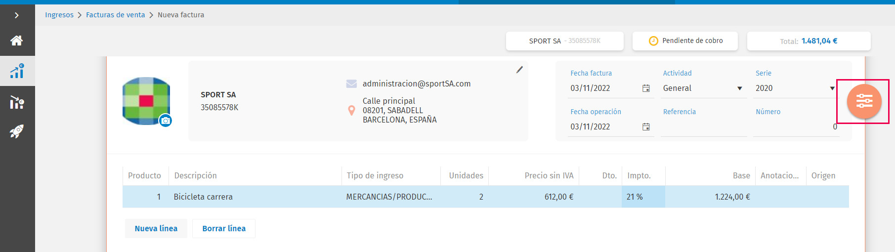 datos ampliados de facturas