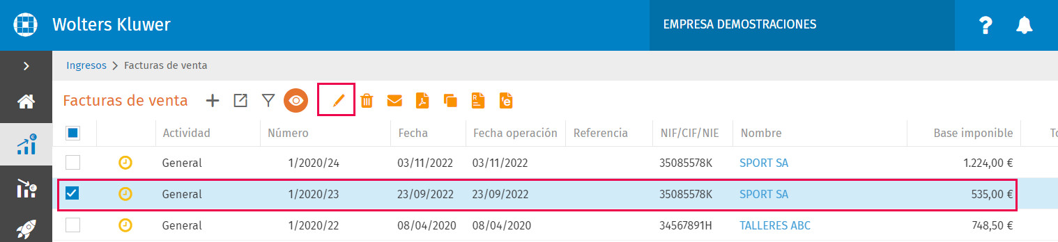 modificar factura venta