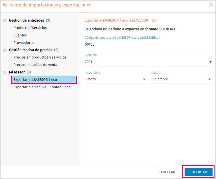 exportar eco con
