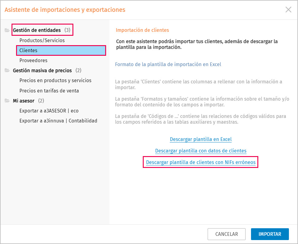 clientes nifs erroneos