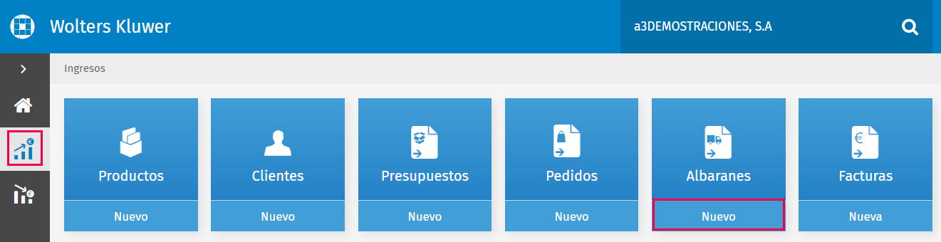 nuevo albaran ingresos