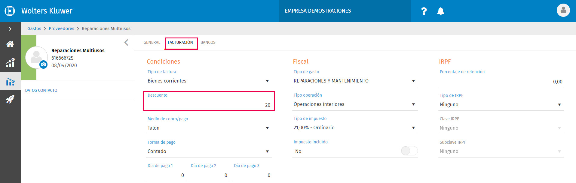 descuento proveedores
