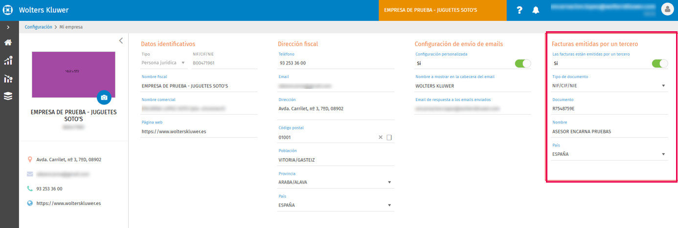 configuracion facturas terceros