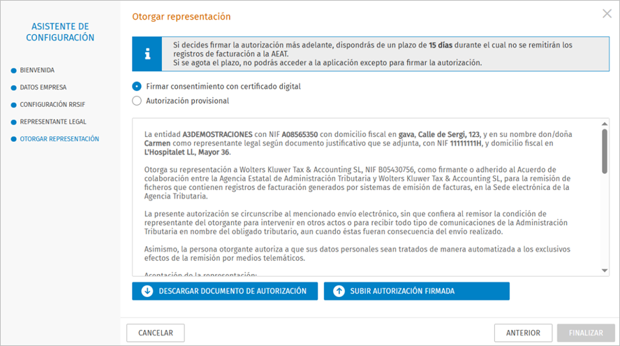 otorgar representación