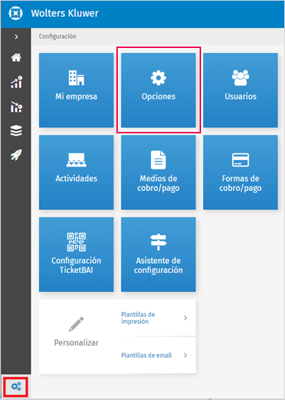 configuracion opciones