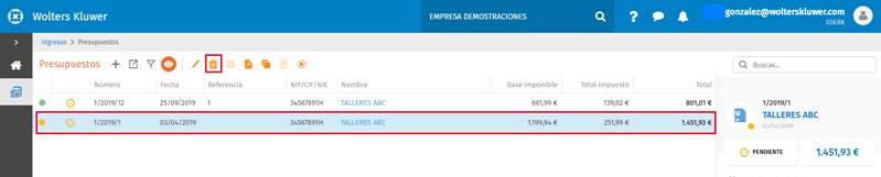 eliminar presupuesto