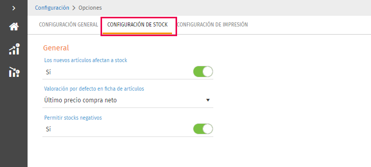 Stock en opciones