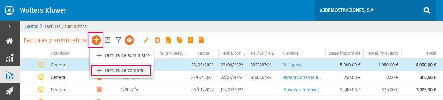 nueva factura desde lista