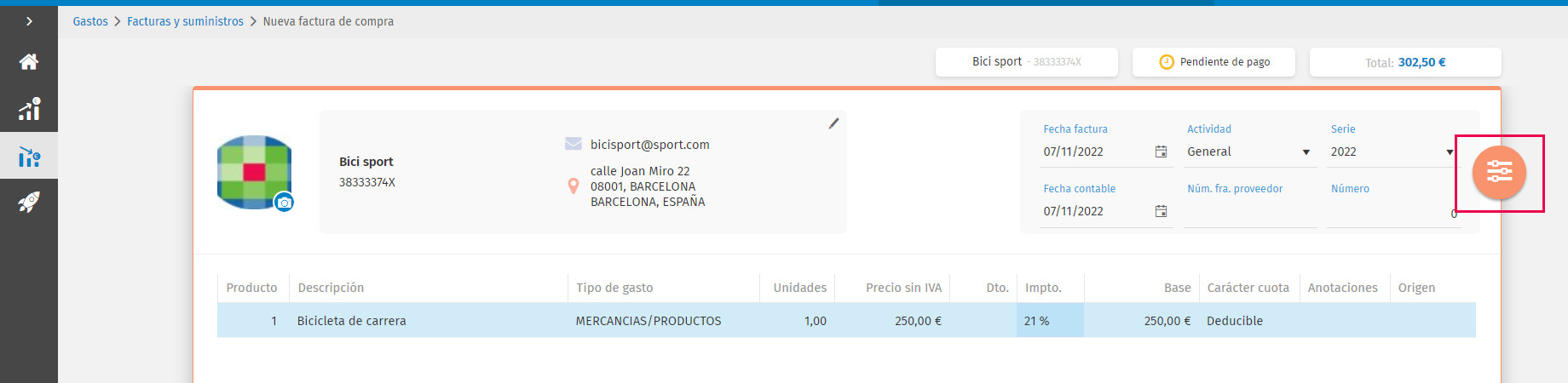 informacion ampliada factura compra
