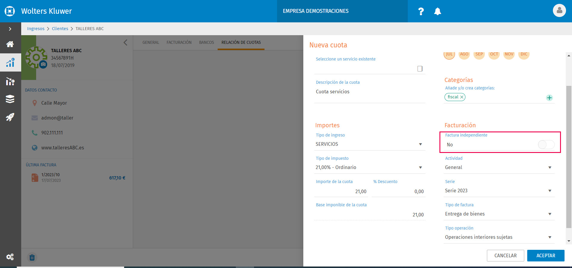 factura independiente no