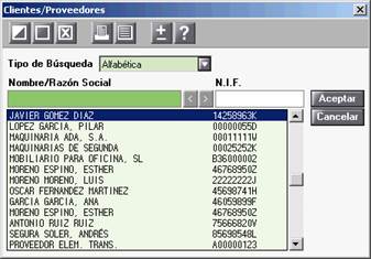 Pantalla de Clientes y proveedores
