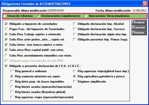 Configuración Obligaciones formales