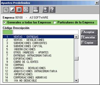 Botón Nuevo en Apuntes Predefinidos