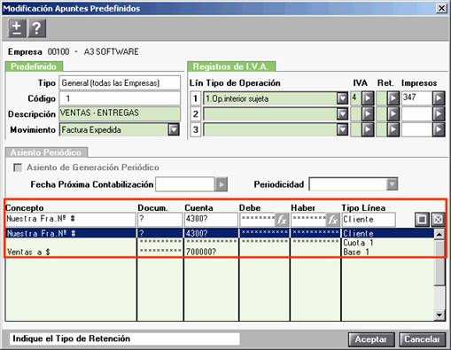Modificación de Apuntes Predefinidos