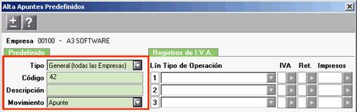 Predefinido en el Alta de Apuntes Predefinidos