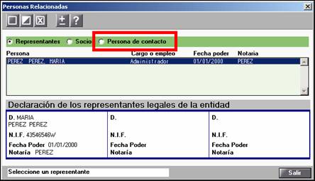 Desde Personas Relacionadas puedes informar Persona de contacto