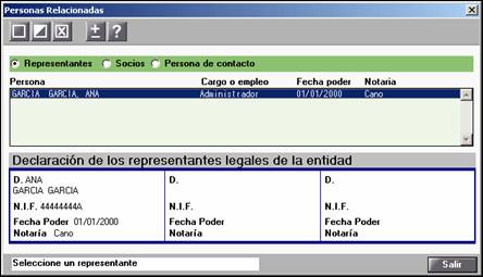 Representantes de la entidad de personas relacionadas