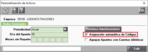 Parametrizacion de activos