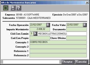 Alta movimientos bancarios