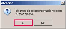 Mensaje camino de acceso no informado
