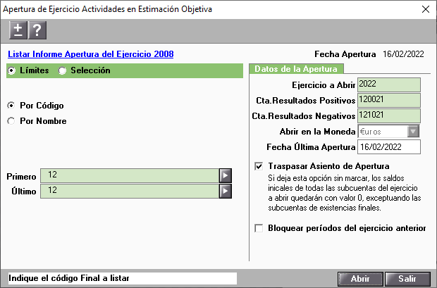 Apertura de Ejercicio Actividades en Estimacion Objetiva