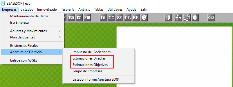 ECO Menu aplicacion Apertura Ejercicio