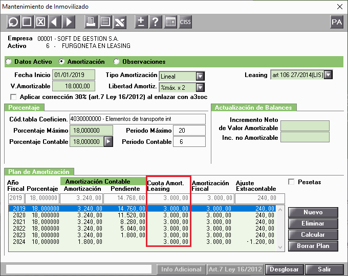 Informar cuota leasing