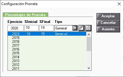 Configuracion de la prorrata