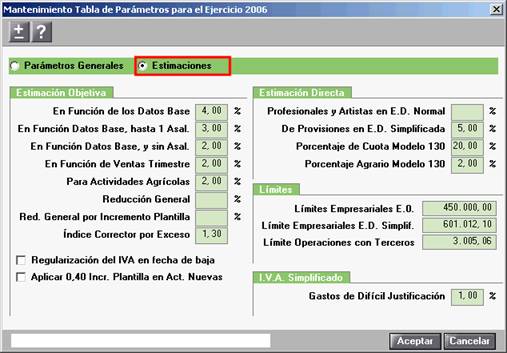 Mantenimiento parametros generales