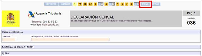 Botón NUEVA en la Página Web de la Agencia Tributaria