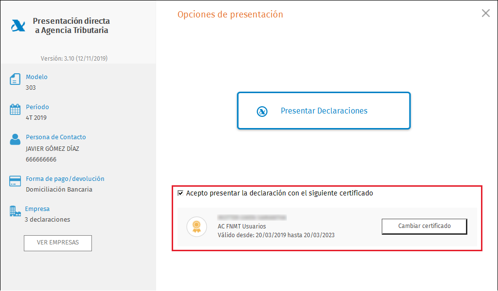 PDA Opciones de presentacion masiva certificado