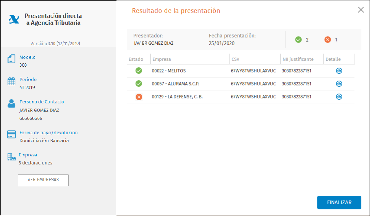 PDA Resultado presentacion masiva
