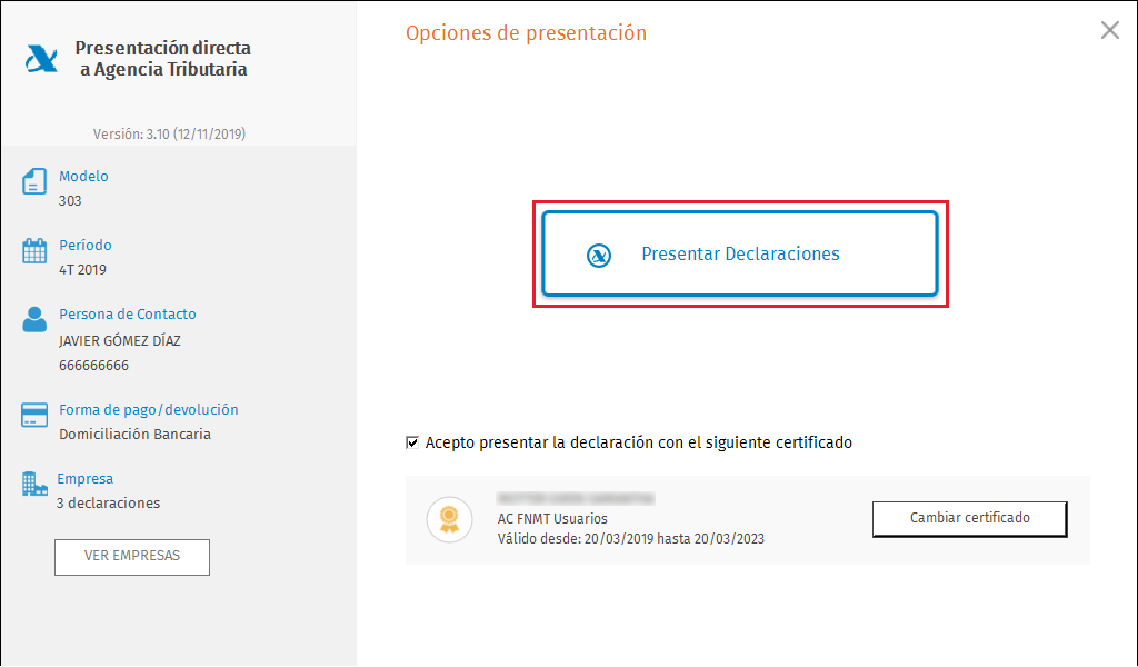 PDA Opciones de presentacion masiva presentacion