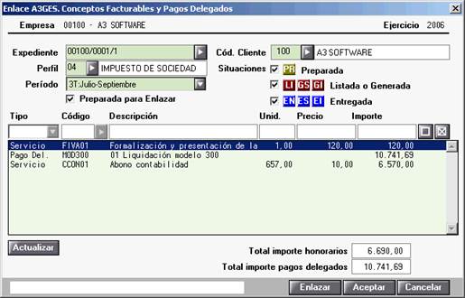 Enlace a3ASESOR | ges. Conceptos Facturables y Pagos Delegados