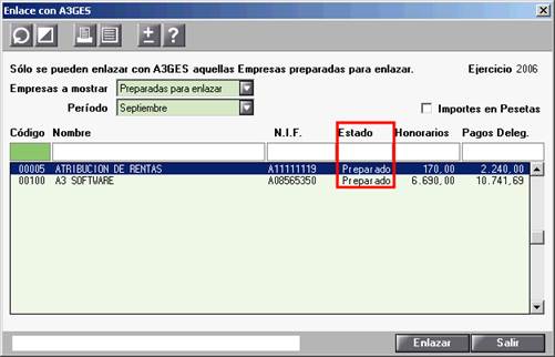 Estado preparado en el enlace con a3ASESOR | ges