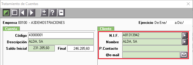 Cumplimentacion de los datos de filiacion tratamiento de cuenta