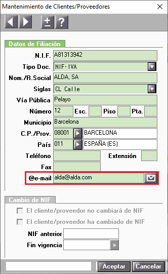 Mantenimiento clientes proveedores email