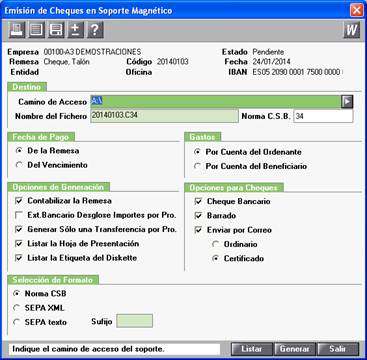 Emisión de cheques en soporte