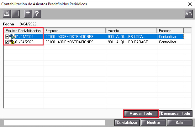 Repetir duplicar copiar Contabilizacion de Asientos Predefinidos Periodicos