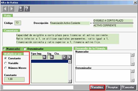 Multiplicar por variable en el Alta de Ratios