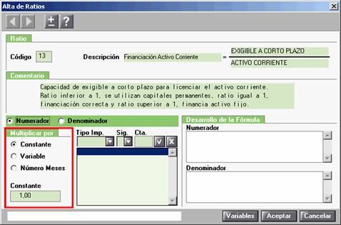 Multiplicar por constante en el Alta de Ratios