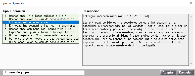 Entrega intracomunitaria de bienes Tipo de Operacion