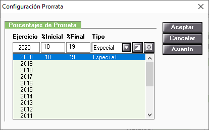 Configuracion de la prorrata especial