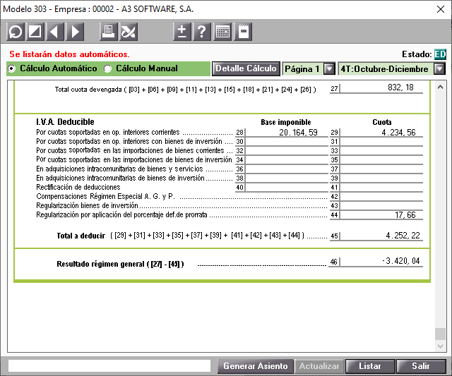 Modelo 303 Pagina 1 Casilla 44 Regularizacion por aplicacion del porcentaje definitivo de prorrata especial