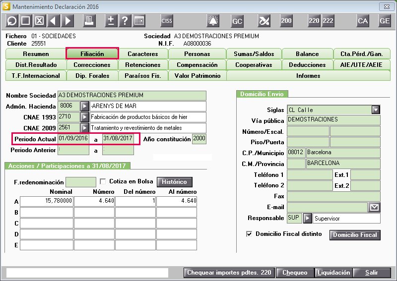 Configuración de una sociedad con ejercicio partido