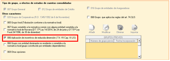 006 Aplicación de incentivos de reducida dimensión&nbsp;(Tit. VII&nbsp;Cap. XI LIS)