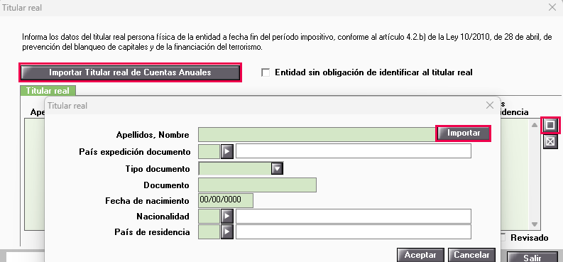 Botón importar titular real de cuentas anuales