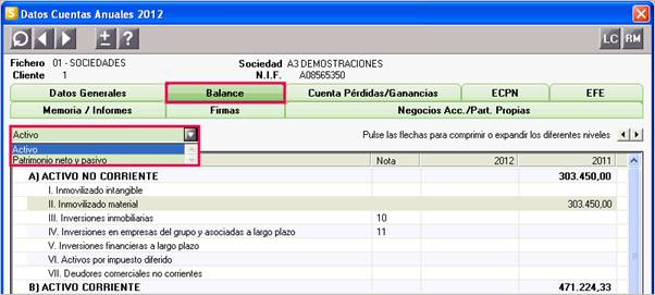 Balance en los Datos Cuentas Anuales