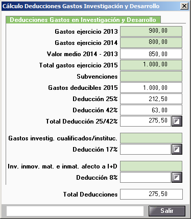 Calculo Deducciones Gastos I mas D