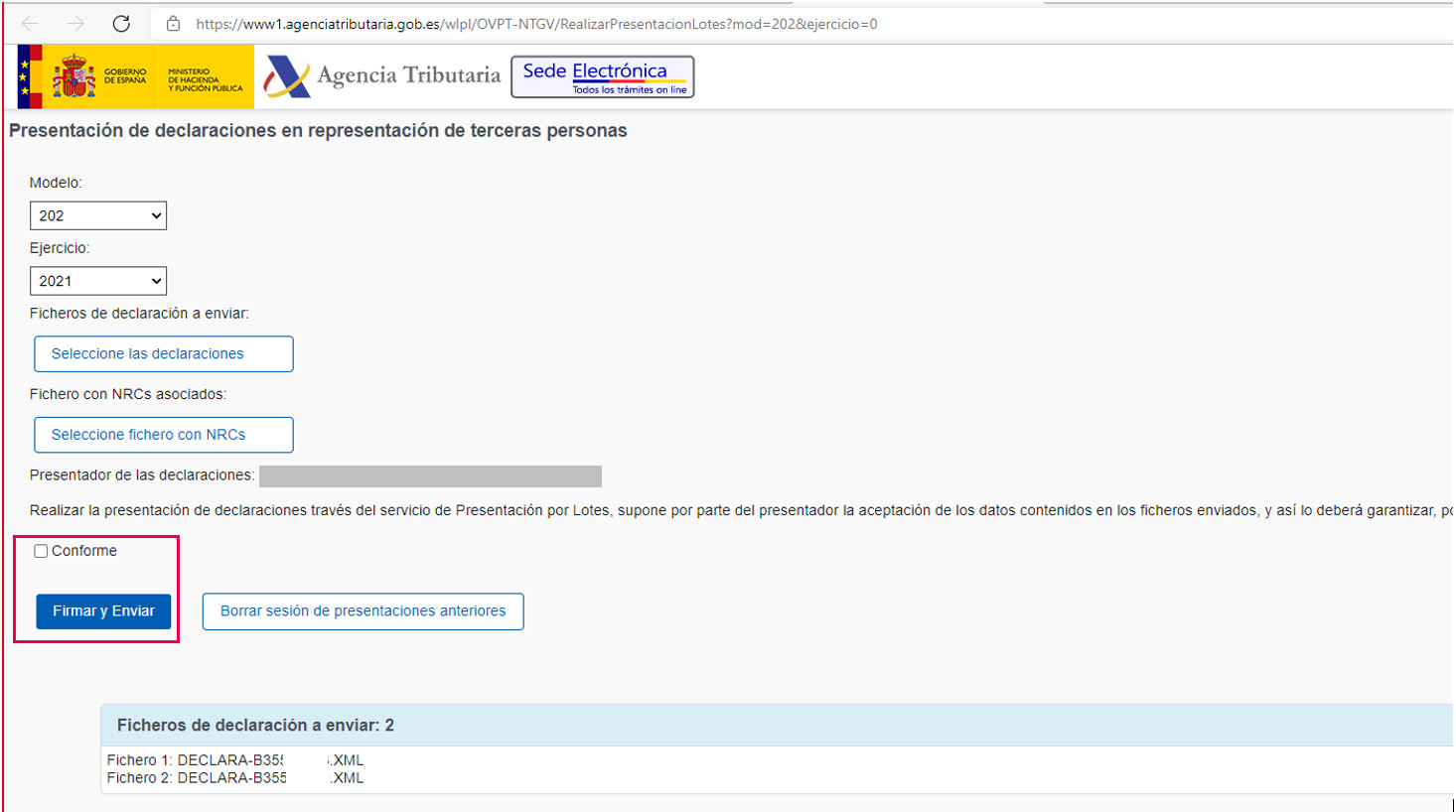 firmar y enviar